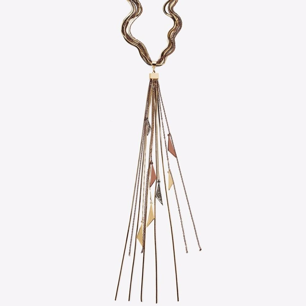 WHITE HOUSE BLACK MARKET WHBM SNAKE CHAIN TASSLE NECKLACE - Picture 2 of 10